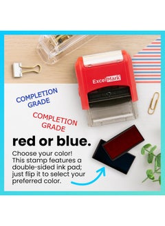 ExcelMark N Grade - Excelmark Self-Inking Two-Color Rubber Teacher Stamp - Perfect For Grading Homework - Red And Blue Ink  - Image 4