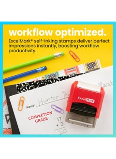 ExcelMark N Grade - Excelmark Self-Inking Two-Color Rubber Teacher Stamp - Perfect For Grading Homework - Red And Blue Ink  - Image 3