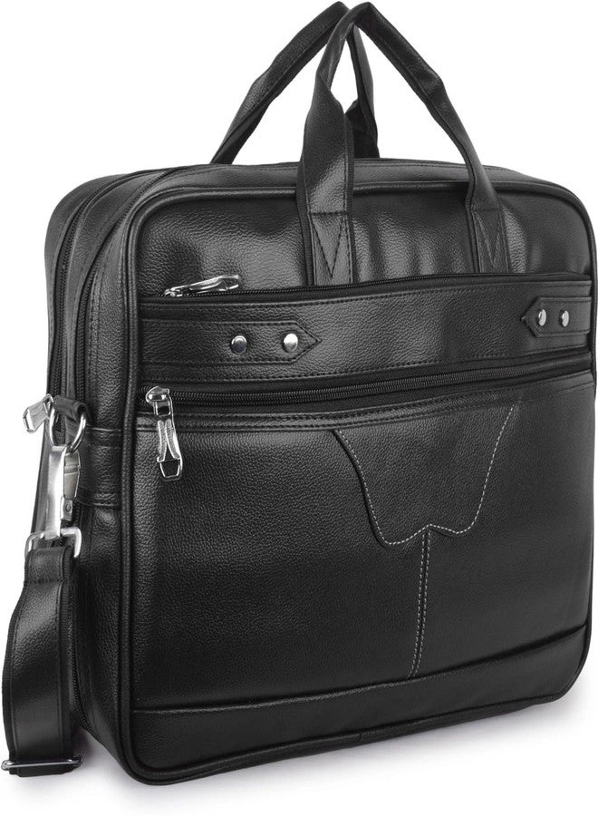 Half Moon Faux Leather Office Bag, Messenger Bag, Expandable Laptop Bag 15.6 Inch, Briefcase, Professional Work Bag, Laptop Office Bags, with 4 Compartments for Men & Women (Black) - Image 1