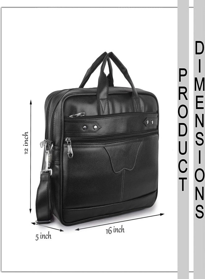 Half Moon Faux Leather Office Bag, Messenger Bag, Expandable Laptop Bag 15.6 Inch, Briefcase, Professional Work Bag, Laptop Office Bags, with 4 Compartments for Men & Women (Black) - Image 4