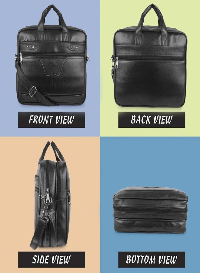 Half Moon Faux Leather Office Bag, Messenger Bag, Expandable Laptop Bag 15.6 Inch, Briefcase, Professional Work Bag, Laptop Office Bags, with 4 Compartments for Men & Women (Black) - Image 3