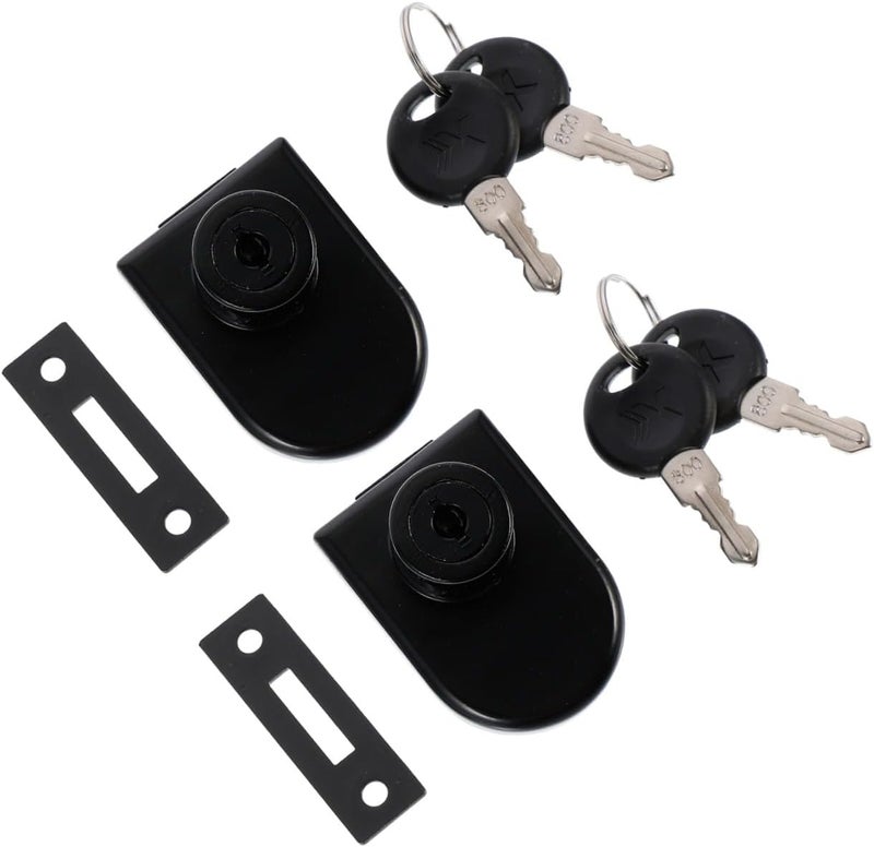 2 Sets Anti-Theft Glass Door Locks for Showcase Cabinet Wine Bar Display with Keyed-Alike Black Single Door Latch for Storage Unit Security - Image 1