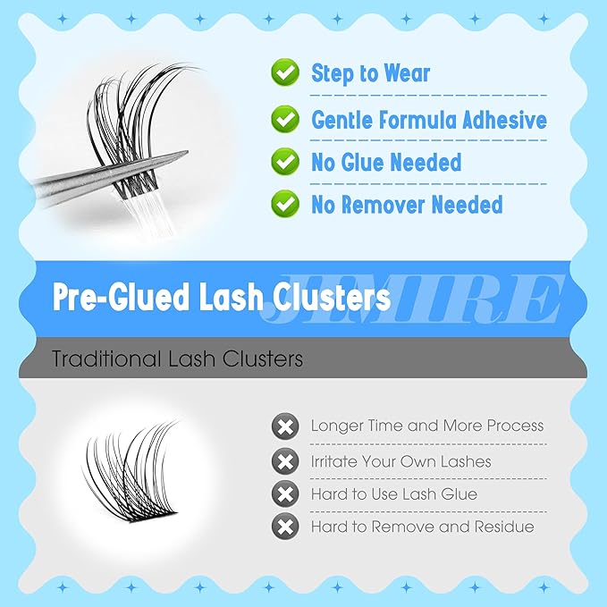 JIMIRE Self Adhesive Eyelashes Classic Natural Pre Glued Lash Clusters No Glue Needed Press on Lashes Wispy Reusable Self Adhesive Cluster Lashes 912MM CC Curl Eyelash Clusters Easy to Apply - Image 4