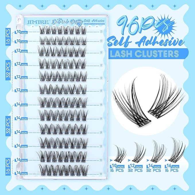 JIMIRE Self Adhesive Eyelashes Classic Natural Pre Glued Lash Clusters No Glue Needed Press on Lashes Wispy Reusable Self Adhesive Cluster Lashes 912MM CC Curl Eyelash Clusters Easy to Apply - Image 2