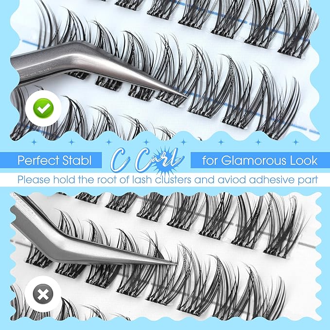 JIMIRE Self Adhesive Eyelashes Classic Natural Pre Glued Lash Clusters No Glue Needed Press on Lashes Wispy Reusable Self Adhesive Cluster Lashes 912MM CC Curl Eyelash Clusters Easy to Apply - Image 5