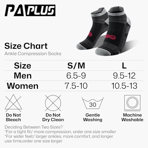 PAPLUS Compression Running Socks (6 Pairs) for Men and Women, Low Cut No Show Running Ankle CompressionSocks with Arch Support for Plantar Fasciitis, Cyling, Athletic, Flight, Travel, Nurses. Black S/M - Image 2