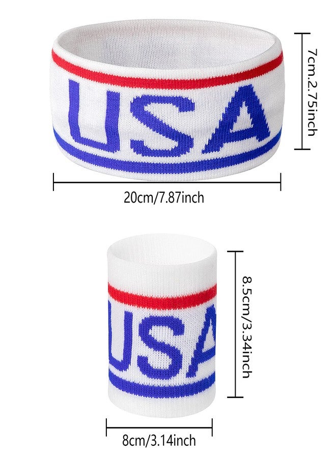 SHANGXING American Flag Sports Headband & Wristband Set - 4 Styles Striped Sweatbands for Basketball, Football, Running, Gym & Exercise - 1 Headband, 2 Wristbands - Image 2