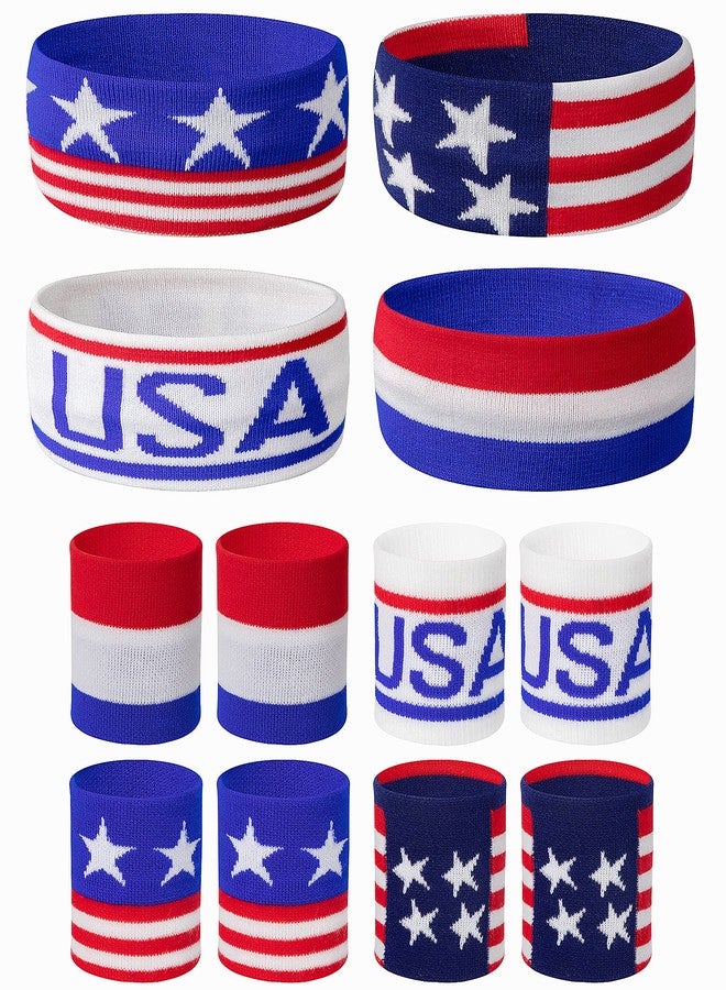 SHANGXING American Flag Sports Headband & Wristband Set - 4 Styles Striped Sweatbands for Basketball, Football, Running, Gym & Exercise - 1 Headband, 2 Wristbands - Image 1