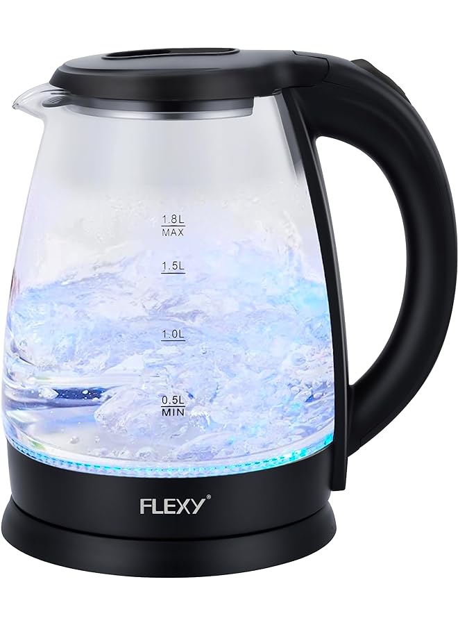 Flexy 1.8 Liter Glass Body Electric Cordless Kettle With 360° Swivel Base Power Cord Storage Auto Cut Off Function Led Indicator 1500 Watts - Image 1