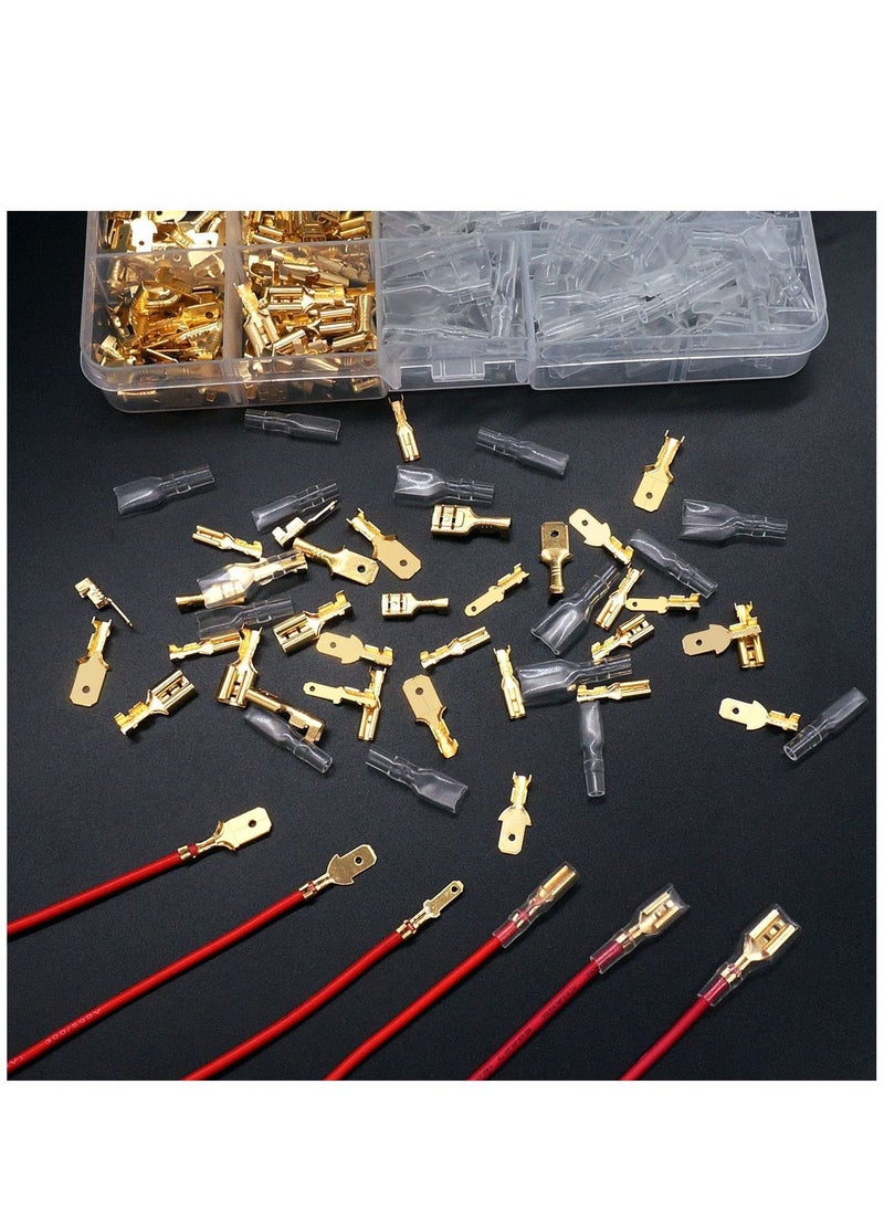 Y&D - 360Pcs 2.8/4.8/6.3mm Quick Splice Male and Female Wire Spade Connector Crimp Terminal Block Assortment Kit Golden with Insulating Sleeve forCar Audio Speaker - Image 1