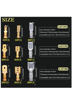 Y&D 360Pcs 2.8/4.8/6.3mm Quick Splice Male and Female Wire Spade Connector Crimp Terminal Block Assortment Kit Golden with Insulating Sleeve forCar Audio Speaker  - Image 2