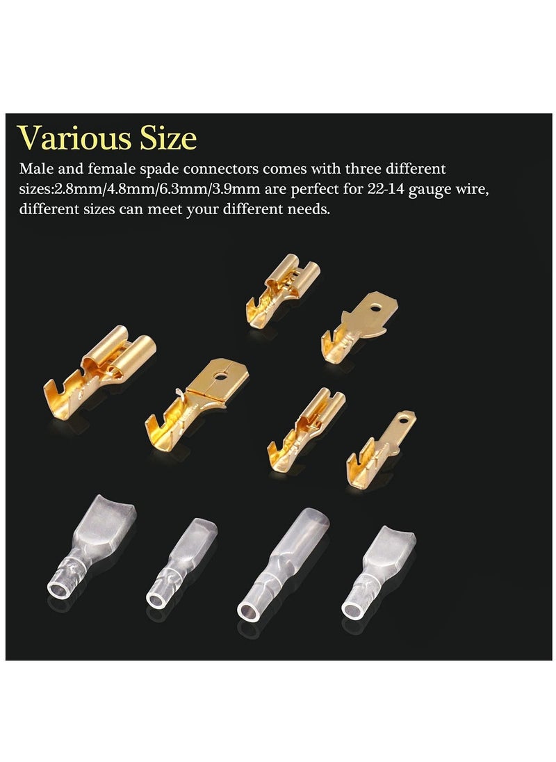 Y&D - 360Pcs 2.8/4.8/6.3mm Quick Splice Male and Female Wire Spade Connector Crimp Terminal Block Assortment Kit Golden with Insulating Sleeve forCar Audio Speaker - Image 1