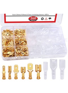 Y&D 360Pcs 2.8/4.8/6.3mm Quick Splice Male and Female Wire Spade Connector Crimp Terminal Block Assortment Kit Golden with Insulating Sleeve forCar Audio Speaker  - Image 1