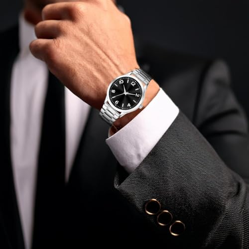 Acnos Fashion Analog Watch Black Blue Green Dial Case Men's Watch Stainless Steel Silver Color Band Quartz Movement Scratch-Resistant - Image 5