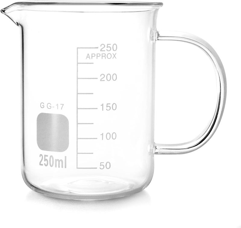 QWORK Beaker with Handle, 250ml/8.45oz, Borosilicate Glass,Measuring Cup, Beaker Mug with Pouring Spout - Image 1