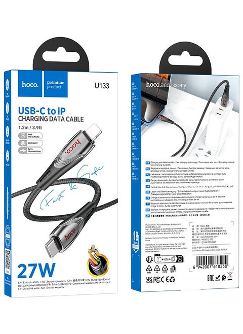 U133 Monte PD Charging Data Cable Fast Charging & Data Sync for iPhone and iOS Devices - Black