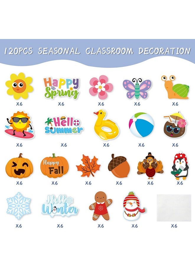 Haooryx Haooryx Winter Christmas Classroom Decor - 120Pcs Spring Summer Fall Winter Christmas Xmas Classroom Cutouts Bulletin Board Set Seasonal Blackboard Border School Classroom Whiteboard Window Wall Decor  - Image 2