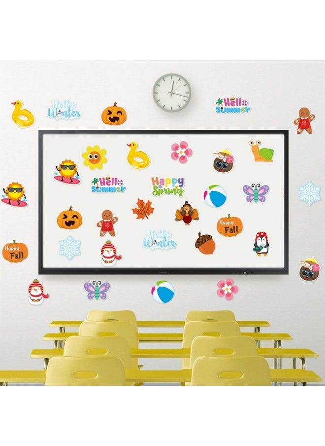 Haooryx Haooryx Winter Christmas Classroom Decor - 120Pcs Spring Summer Fall Winter Christmas Xmas Classroom Cutouts Bulletin Board Set Seasonal Blackboard Border School Classroom Whiteboard Window Wall Decor  - Image 5