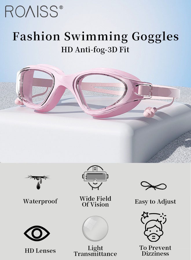 رويس مجموعة نظارات سباحة مكونة من 3 قطع للنساء، نظارات سباحة عالية الدقة مقاومة للماء والضباب، معدات سباحة خارجية مع نظارات سباحة، وغطاء سباحة، ومشبك أنف للرياضات المائية - Image 2