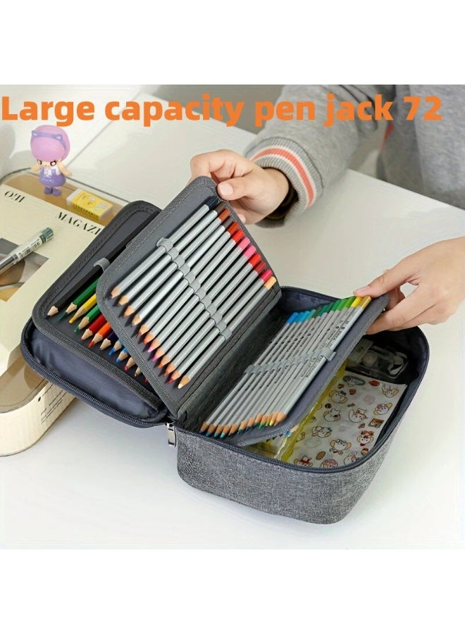 Pencil Case for 72 Sketching Supplies – Large-Capacity Oxford Cloth Stationery Organizer, Simple Design Pencil Storage Bag - Image 2