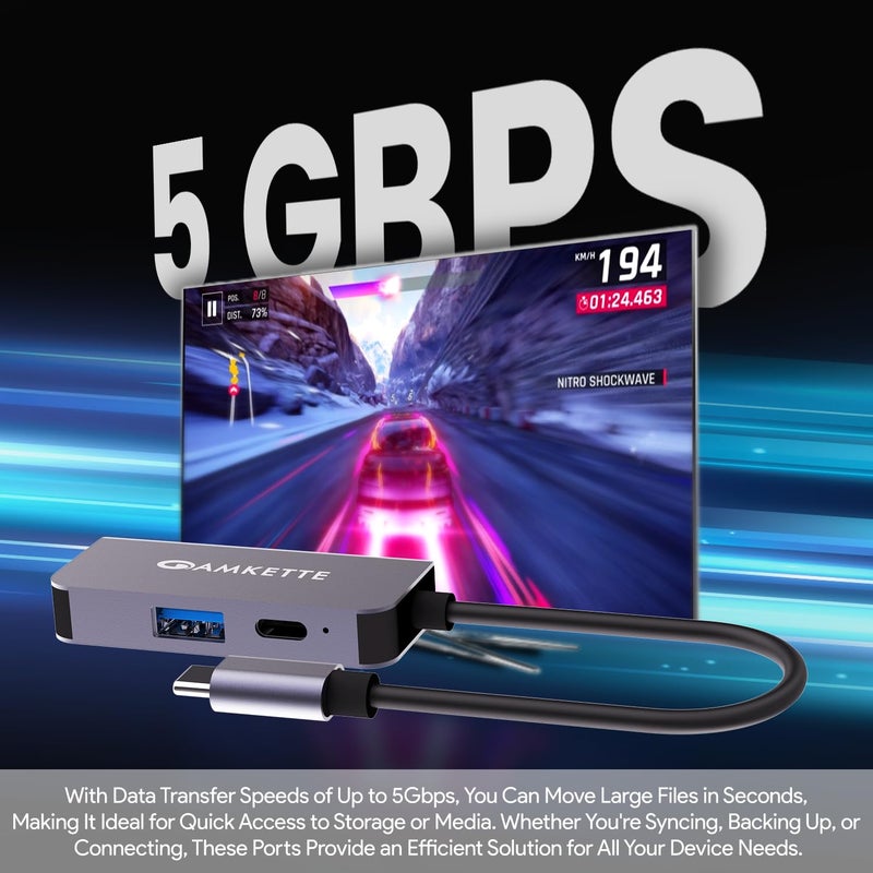 Amkette محول 3 في 1 Type C إلى HDMI بتردد 60Hz، مركز USB C متعدد المنافذ مع 4K@60Hz، USB 3.0 @ 5Gbps، منفذ شحن PD بقوة 100W لأجهزة اللابتوب، ماك بوك، PC وأجهزة Type C الأخرى - Image 2