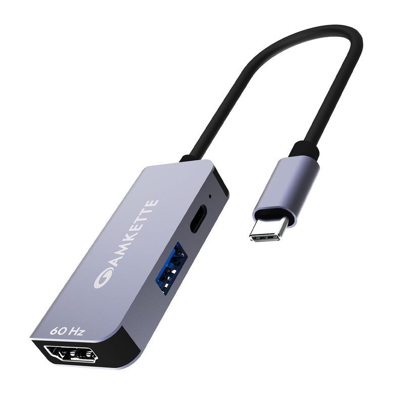 Amkette محول 3 في 1 Type C إلى HDMI بتردد 60Hz، مركز USB C متعدد المنافذ مع 4K@60Hz، USB 3.0 @ 5Gbps، منفذ شحن PD بقوة 100W لأجهزة اللابتوب، ماك بوك، PC وأجهزة Type C الأخرى - Image 1