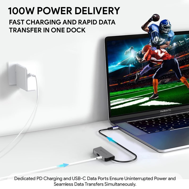 Amkette محول 3 في 1 Type C إلى HDMI بتردد 60Hz، مركز USB C متعدد المنافذ مع 4K@60Hz، USB 3.0 @ 5Gbps، منفذ شحن PD بقوة 100W لأجهزة اللابتوب، ماك بوك، PC وأجهزة Type C الأخرى - Image 4