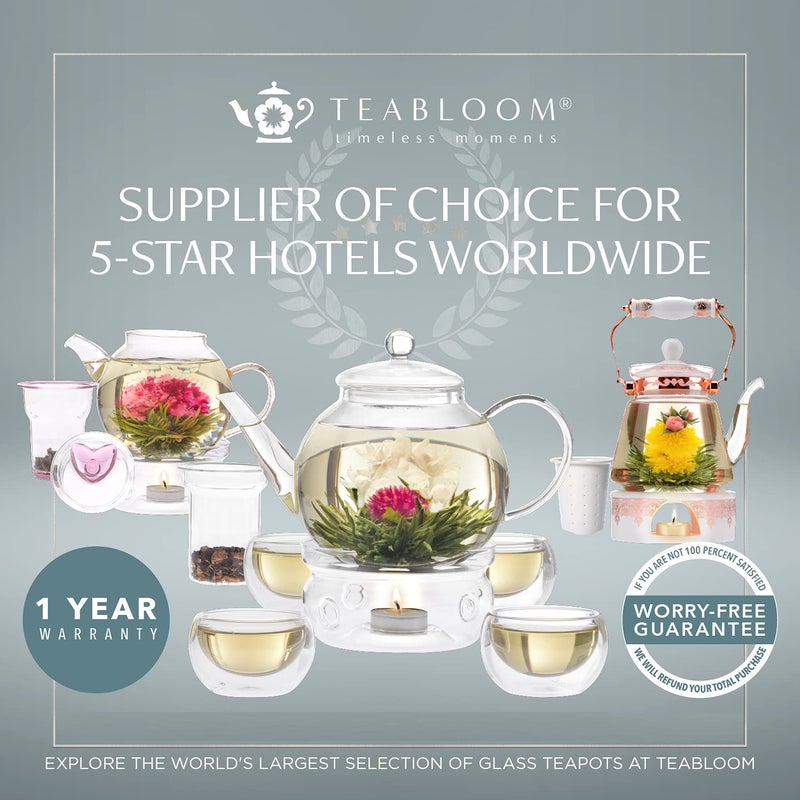 Teabloom Grand Bouquet 8-ounce Teacup Pair â€“ Clear Borosilicate Glass Cups with Footed Base for Coffee, Tea, and Desserts - Image 4