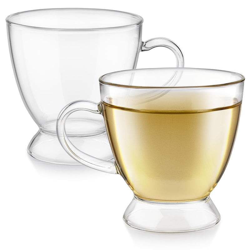 Teabloom Grand Bouquet 8-ounce Teacup Pair â€“ Clear Borosilicate Glass Cups with Footed Base for Coffee, Tea, and Desserts - Image 1