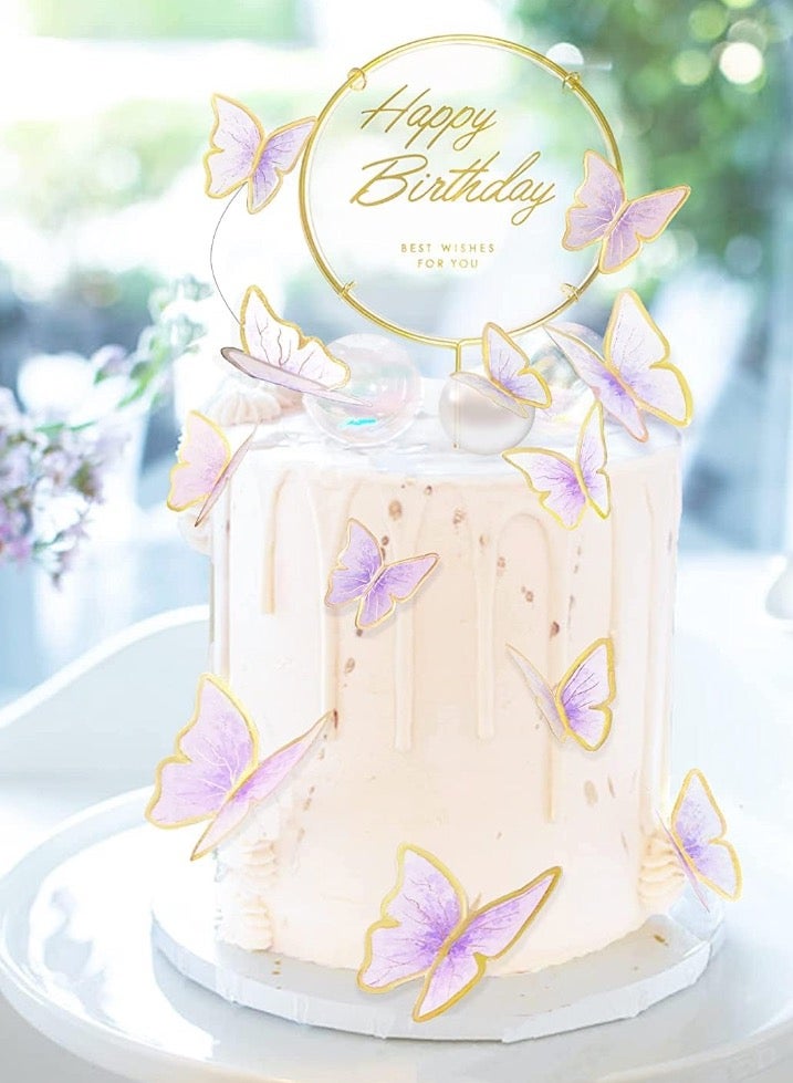 FengSVMA 11 Pieces Purple Gold Butterfly Cake Toppers Metal Gold Happy Birthday Cake Topper Butterfly Birthday Cake Decorations Cake Butterfly Party Decorations - Image 4
