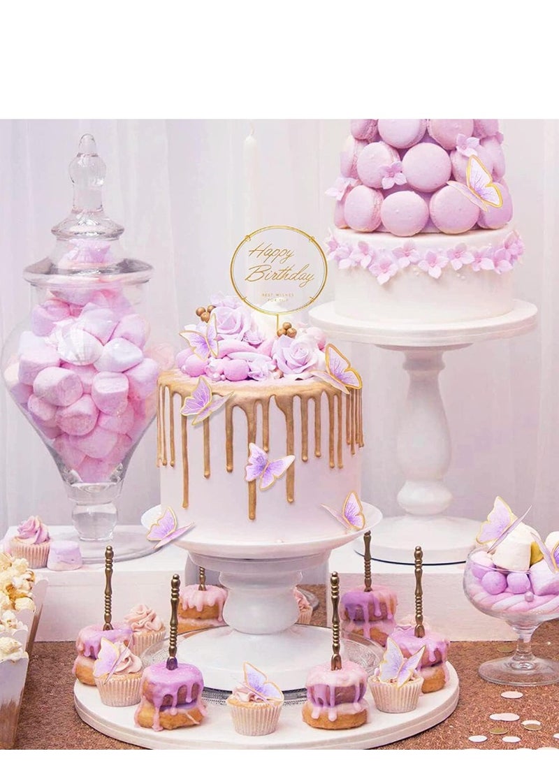 FengSVMA 11 Pieces Purple Gold Butterfly Cake Toppers Metal Gold Happy Birthday Cake Topper Butterfly Birthday Cake Decorations Cake Butterfly Party Decorations - Image 5