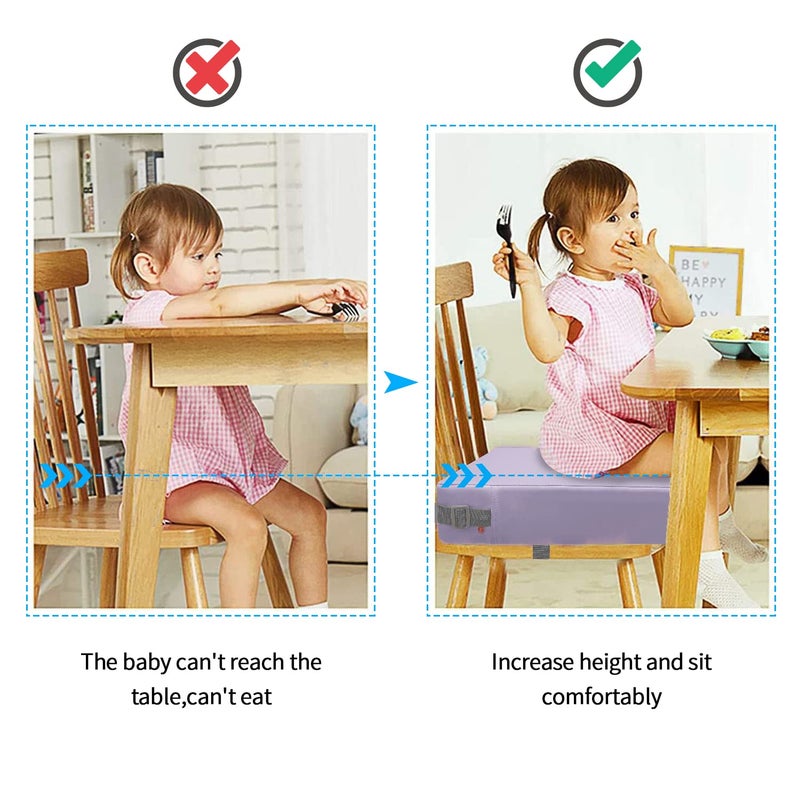 SMZCTYI Toddler Booster Seat for Dining Table, PU Washable Double Safe Straps Non-Slip Bottom Booster Seat Cushion, Strong Support Portable Travel Booster Seat for Chair (Purple) - Image 2