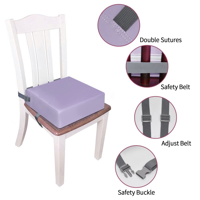 SMZCTYI Toddler Booster Seat for Dining Table, PU Washable Double Safe Straps Non-Slip Bottom Booster Seat Cushion, Strong Support Portable Travel Booster Seat for Chair (Purple) - Image 4