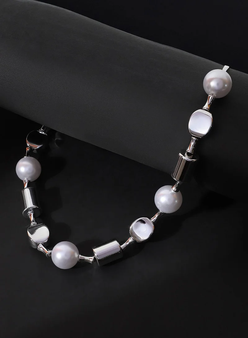 SOHI SOHI Women The Spherical-Block Collar Necklace | Chrome  Colour | One-Size | Metallic Acrylic Material | Lobster Clasp Closure | Necklace For Casual & Evening Wear