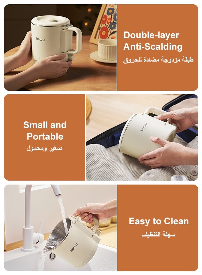 Kawu Small KAWU Foldable Portable Electric Kettle 800ml, Fast Boil, 304 Stainless Steel, Double-Layer Anti-Scald, 2-in-1 Boil Heat, Auto Shut-Off, Ideal Travel Camping Home Coffee Tea - Image 4