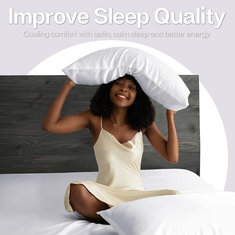 MR&HM Satin Pillowcase for Hair and Skin, Silk Satin Pillowcase 2 Pack, King Size Pillow Cases Set of 2, Silky Pillow Cover with Envelope Closure (20x36, White) - Image 5