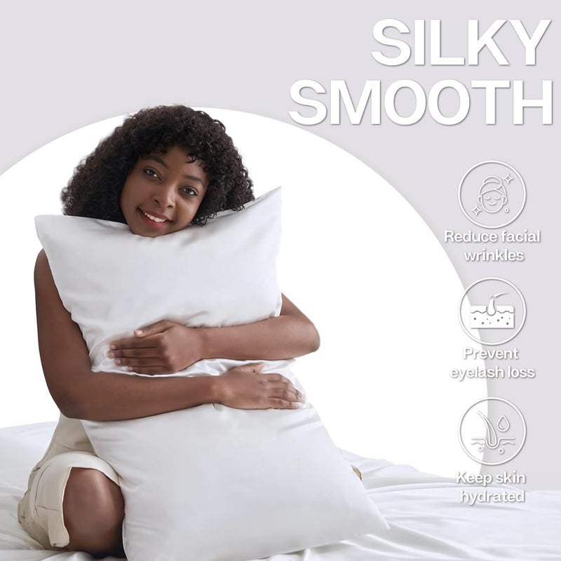 MR&HM Satin Pillowcase for Hair and Skin, Silk Satin Pillowcase 2 Pack, King Size Pillow Cases Set of 2, Silky Pillow Cover with Envelope Closure (20x36, White) - Image 4