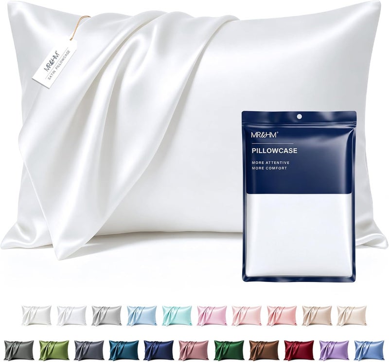 MR&HM Satin Pillowcase for Hair and Skin, Silk Satin Pillowcase 2 Pack, King Size Pillow Cases Set of 2, Silky Pillow Cover with Envelope Closure (20x36, White) - Image 1