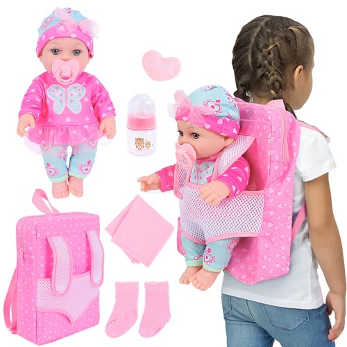 DONTNO 12 Inch Baby Doll with Clothes and Backpack CarrierReborn Baby Doll with Bottles Nipple - Image 1