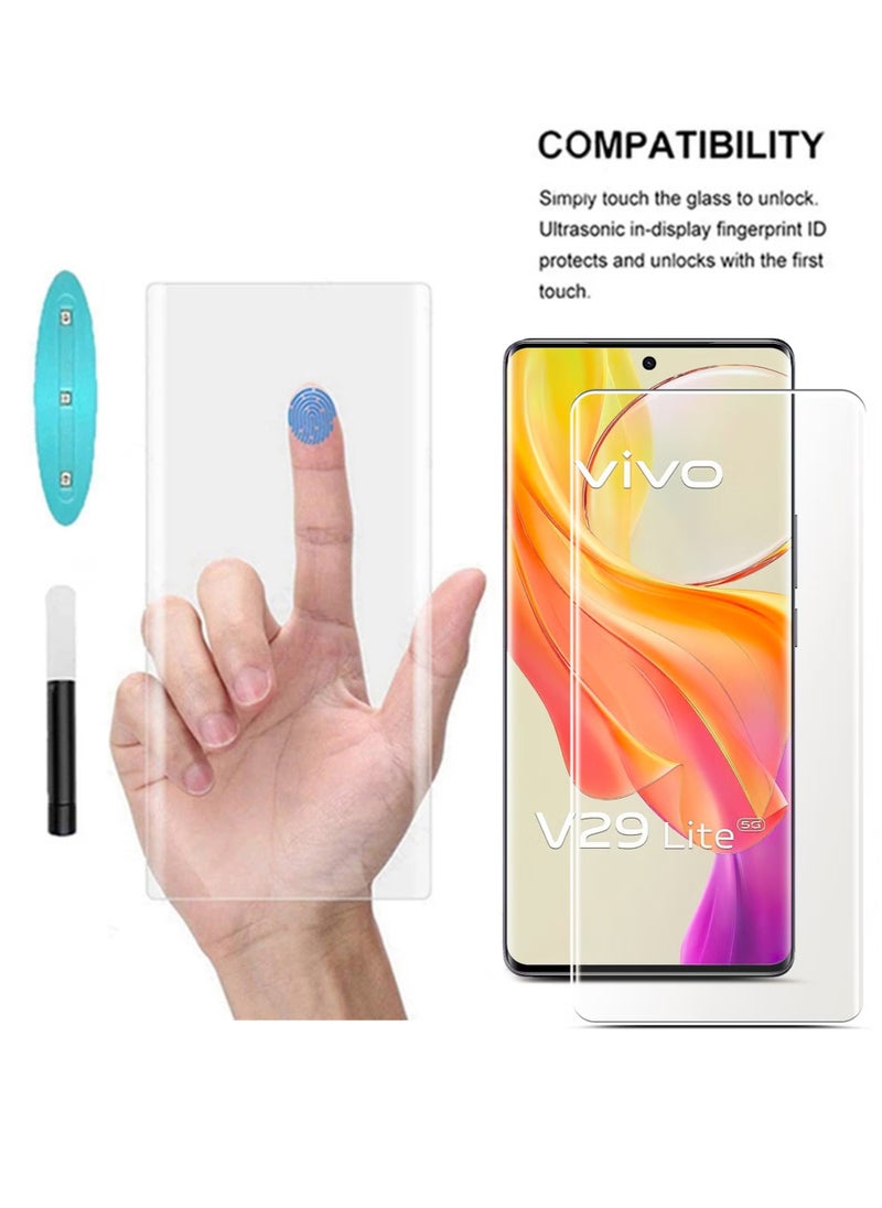 Generic - Vivo V29 lite Screen Protector – UV Liquid Glue Full Screen Edge to Edge Tempered Glass Screen Protector, High Transparency, Delicate Touch, Anti-Explosion, Smooth Arc Edges. - Image 1