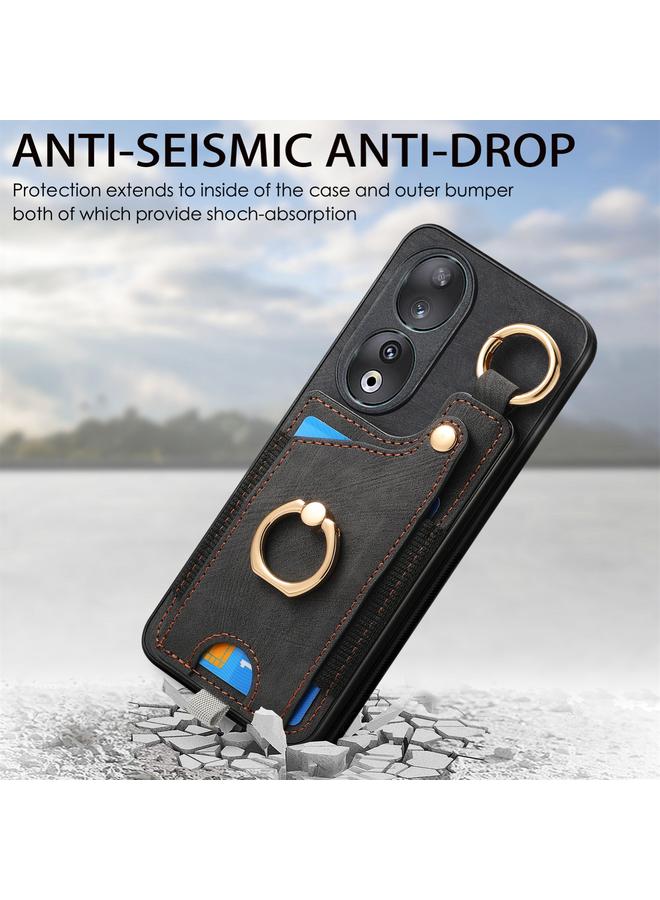 S-TOP Case For Honor X6a Retro Skin-feel Ring Card Bag Phone Case with Hang Loop - Image 4