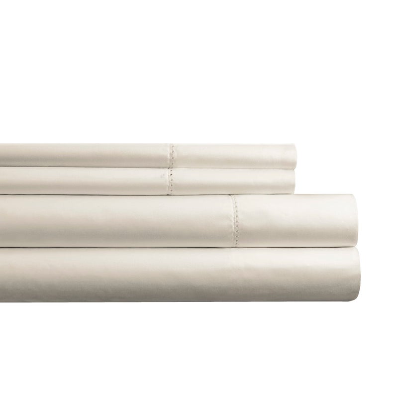 Pointehaven 525 Thread Count 100% Long Staple Cotton Oversized Queen Ivory Pearl Deep Pocket Super Soft Sateen 4 pc Sheet Set - Image 1