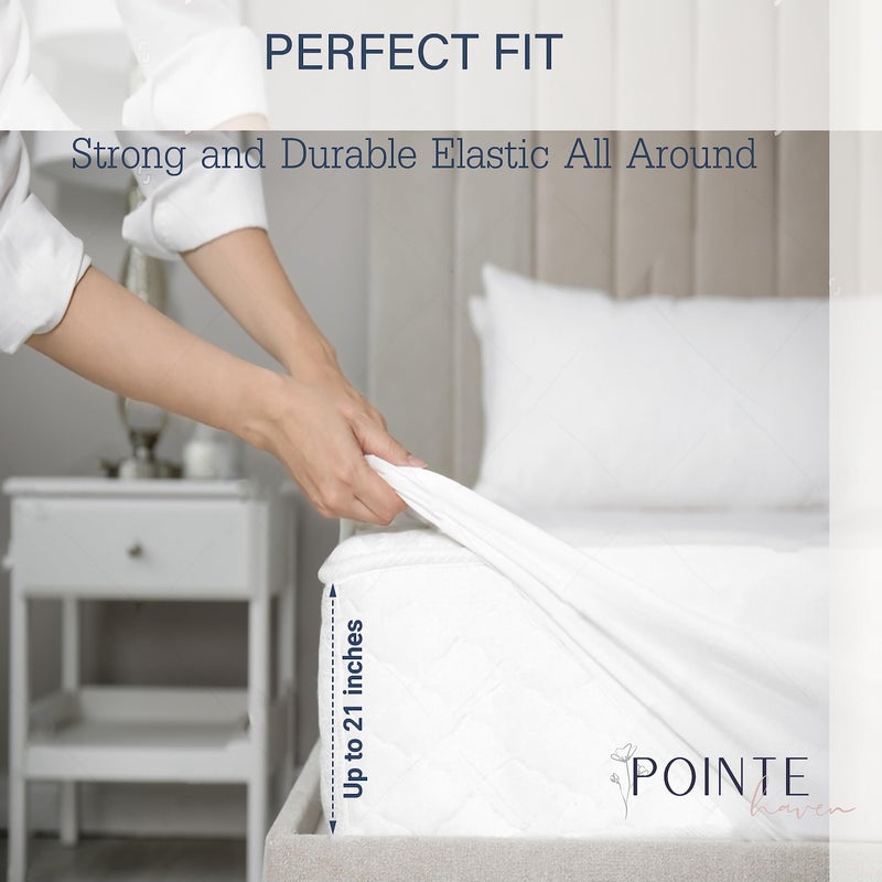 Pointehaven 525 Thread Count 100% Long Staple Cotton Oversized Queen Ivory Pearl Deep Pocket Super Soft Sateen 4 pc Sheet Set - Image 5