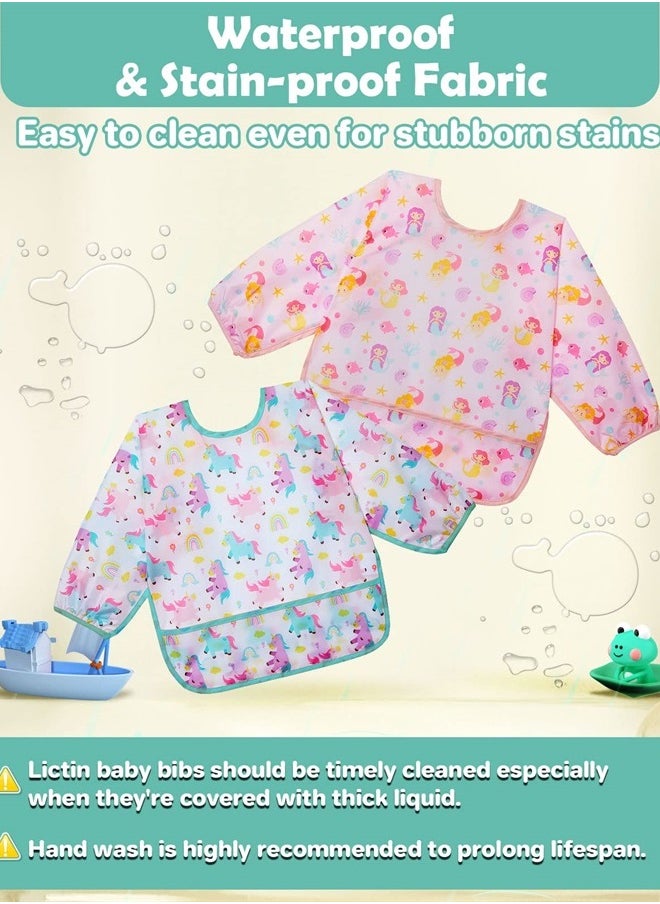 Lictin 3 Pack Baby Bibs for Boy or Girl, Cute Long Sleeve Bib, Waterproof Bibs for Toddlers,Adjustable Closure Baby Smock, Mess Proof Baby Bib, 6-24 Months Reusable Infant Baby Bibs  - Image 5