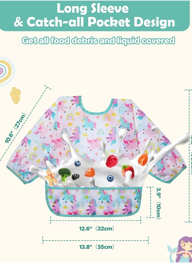 Lictin 3 Pack Baby Bibs for Boy or Girl, Cute Long Sleeve Bib, Waterproof Bibs for Toddlers,Adjustable Closure Baby Smock, Mess Proof Baby Bib, 6-24 Months Reusable Infant Baby Bibs  - Image 2