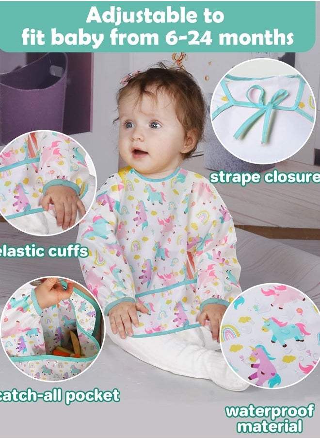 Lictin 3 Pack Baby Bibs for Boy or Girl, Cute Long Sleeve Bib, Waterproof Bibs for Toddlers,Adjustable Closure Baby Smock, Mess Proof Baby Bib, 6-24 Months Reusable Infant Baby Bibs  - Image 3