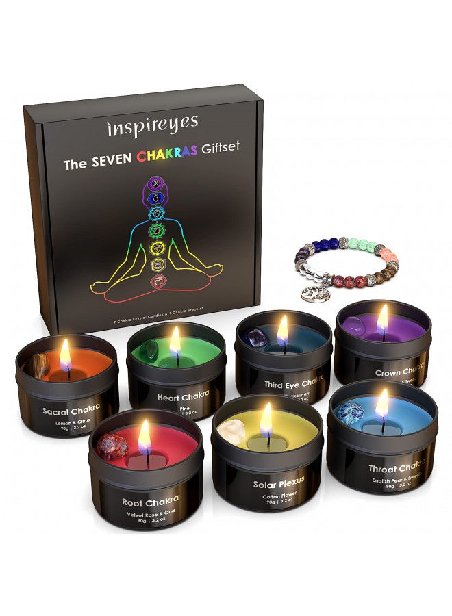 Inspireyes Chakra Candles with Premium Crystal and Healing Stones Luxury Meditation Scented Candles Gift Set for Women Stress Relief Spiritual Decor Healing Candles for Yoga, Aromatherapy - Image 1