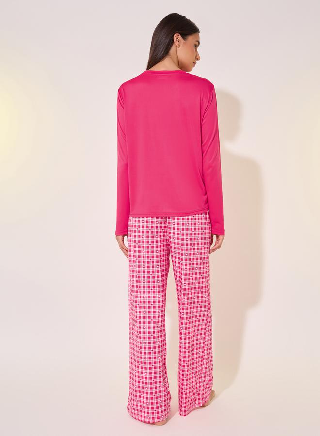 تايك تو طقم بيجامة بأكمام طويلة وياقة مستديرة بنقشة كاروهات - Image 4