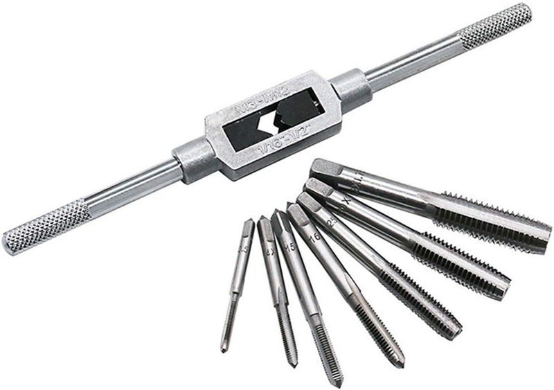 Sunxenze 8pcs Metric Thread Machine Taps Set, Hand Screw Thread Plug Taps M3 M4 M5 M6 M8 M10 M12 with Adjustable Tap Wrench 1/16-1/2'' - Image 1