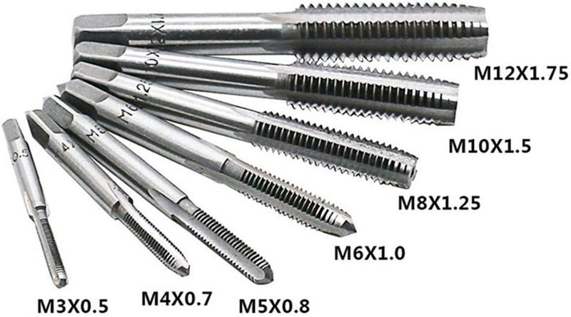 Sunxenze 8pcs Metric Thread Machine Taps Set, Hand Screw Thread Plug Taps M3 M4 M5 M6 M8 M10 M12 with Adjustable Tap Wrench 1/16-1/2'' - Image 3
